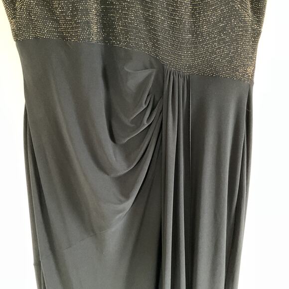 Lauren Ralph Lauren Black Gold Metallic Embellished Glittery Ruffle Dress Sz 12 - Picture 6 of 16